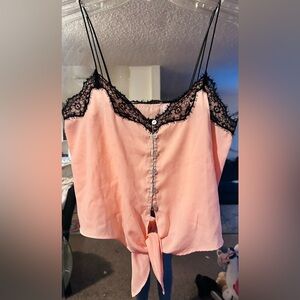 Urban Outfitters Tie Front Lace Trim Satiny Button Up Cami